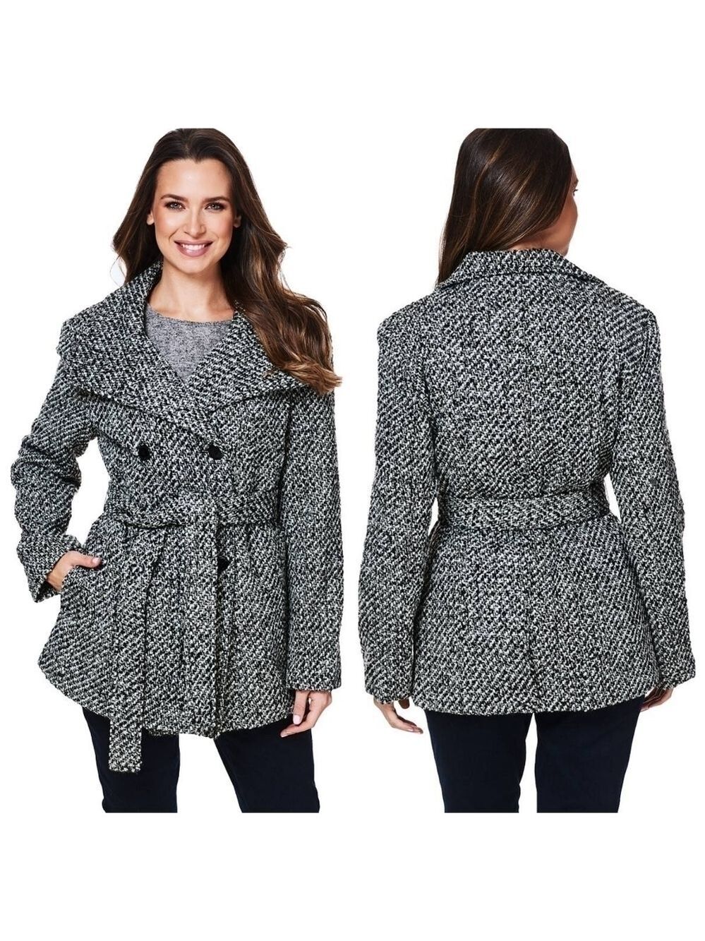 Calvin Klein Double Breasted Belted Coat Peacoat S
